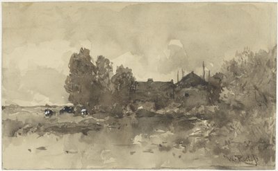 Landskab med gård af Willem Roelofs (I)