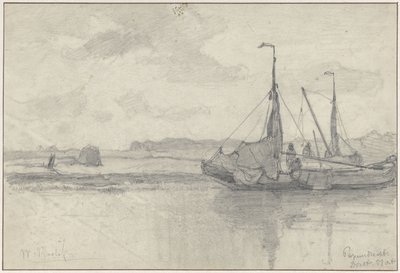 Fiskerbåde i et landskab i Papendrecht af Willem Roelofs (I)
