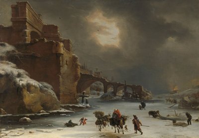 Kaupungin muurit talvella, n. 1650-1670 (öljy kankaalle) af Willem Schellinks