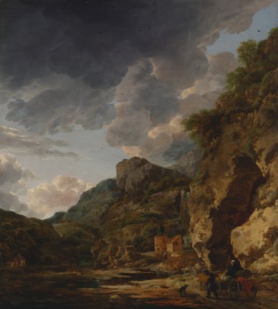 Bjerglandskab med flod og vogn, tredje fjerdedel af det 17. århundrede (olie på panel) af Willem Schellinks
