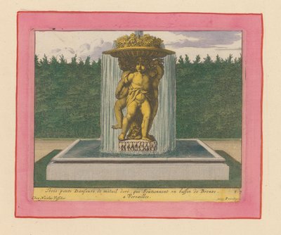 Brunnen mit einer Statue von drei tanzenden Putti, die eine Schale über ihren Köpfen tragen af Willem Swidde