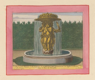 Brunnen mit einer Statue von drei Musikern, die eine Schale über ihren Köpfen tragen af Willem Swidde