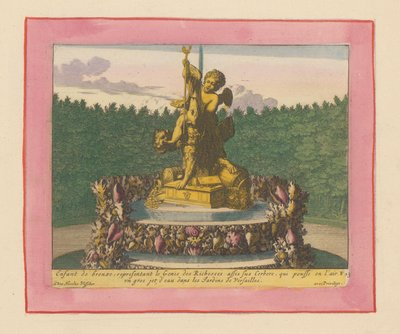 Brunnen mit einem Putto als Personifikation des Reichtums, sitzend auf Cerberus af Willem Swidde