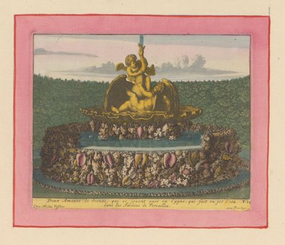 Brunnen mit zwei Putti, die mit einem Schwan spielen af Willem Swidde
