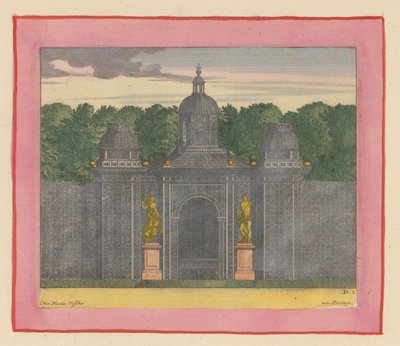 Pavillon aus Lattenwerk mit Musikerstatuen in den Gärten von Versailles af Willem Swidde