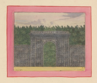 Rechteckiger Pavillon aus Lattenwerk mit Tor für eine Hecke in den Gärten von Versailles af Willem Swidde