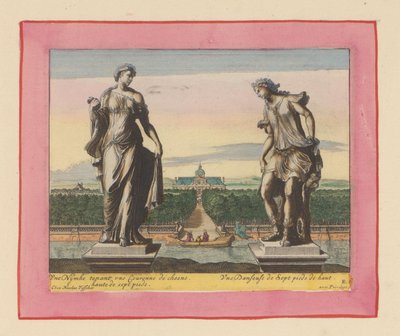 Statuen einer Nymphe mit Lorbeerkranz und einer Tänzerin af Willem Swidde