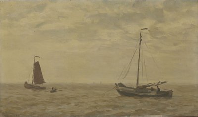Havlandskab med fiskerbåde af Willem Tholen