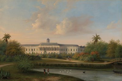 Udsigt bagfra af Buitenzorg-paladset før jordskælvet den 10. oktober 1834 af Willem Troost (II)