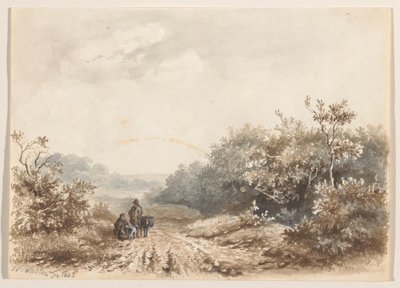 Landskab med en familie, et får og en hund af Willem Valter Pzn