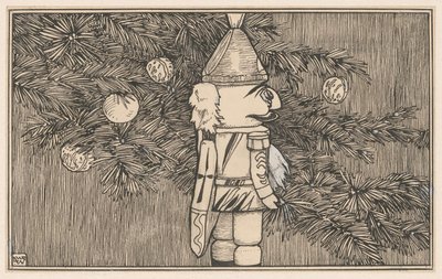 Nøddeknækker i husarkappe ved et juletræ af Ludwig Willem Reymert Wenckebach