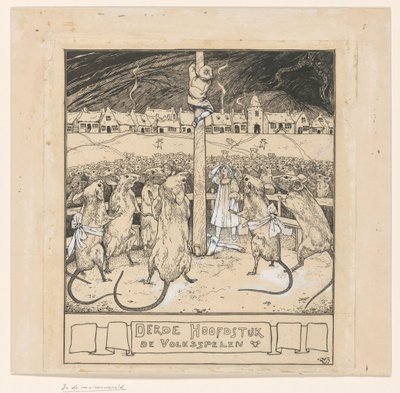 Willy klatrer på en pæl, mens musene ser på af Ludwig Willem Reymert Wenckebach