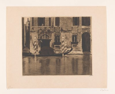 Fortøjet gondol med opbygning i en kanal i Venedig Gondol med konstruktion i Canal Grande, Venedig (original titel) af Willem Witsen (signed by artist)