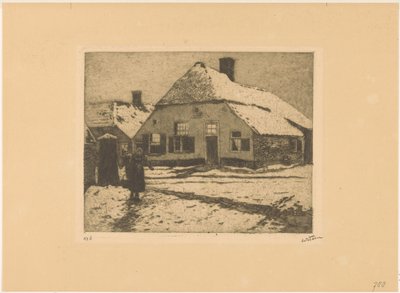 Snedækkede huse på en vej i Ede af Willem Witsen (signed by artist)