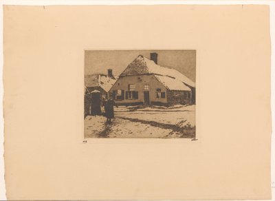Snedækkede huse på en vej i Ede af Willem Witsen (signed by artist)