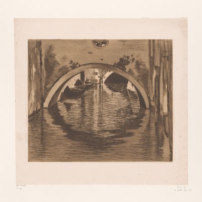 Udsigt under en bro med to robåde Under broen, Venedig (original titel) af Willem Witsen (signed by artist)