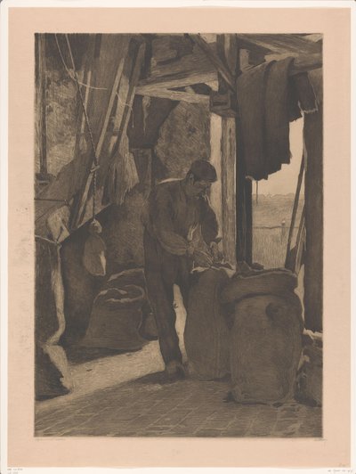 Møller i majsmøllen i Wijk bij Duurstede lukker en pose Miller med åben dør (original titel) af Willem Witsen (signed by artist)