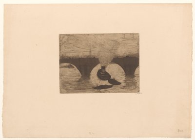 Slæbebåd foran Waterloo Bridge i London af Willem Witsen (signed by artist)