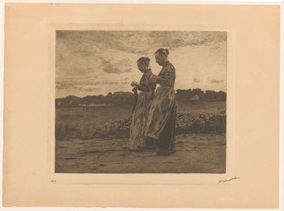To stående strikkere i et landskab i Ede af Willem Witsen (signed by artist)