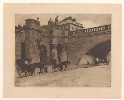 Ventende vogne ved Londons Waterloo Bridge af Willem Witsen (signed by artist)