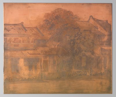 Batavia. Huse på kali med træer imellem af Willem Arnoldus Witsen