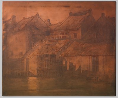 Batavia. huse på kali i lukket række af Willem Arnoldus Witsen