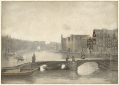 Udsigt over Binnen-Amstel i tågen af Willem Arnoldus Witsen