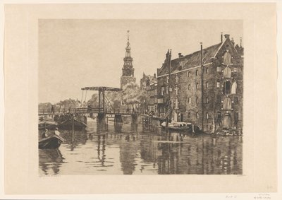 Udsigt over en bro på lageret Sverige i Amsterdam af Willem Arnoldus Witsen