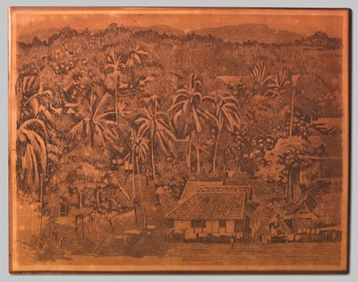 Udsigt over huse og vegetation i Buitenzorg af Willem Arnoldus Witsen