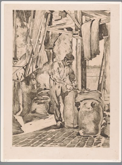 Møller i majsmøllen i Wijk bij Duurstede lukker en pose Miller med åben dør (original titel) af Willem Arnoldus Witsen