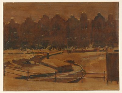 Pakhuse på en kaj i Amsterdam i sneen af Willem Arnoldus Witsen
