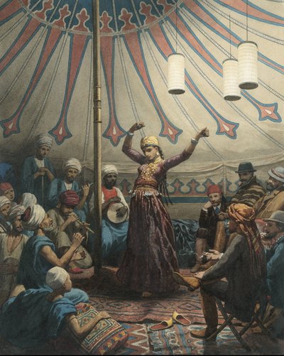 Egyptisk danser i et telt med musikere og tilskuere af Willem de Famars Testas