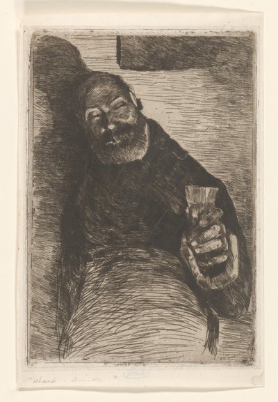 Drinker (original titel på objektet) Mand med hævet glas (original titel) af Willem de Zwart (signed by artist)