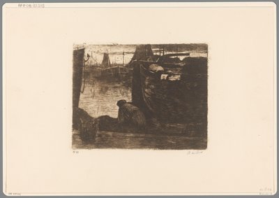 Mand på kajen i en havn Ved kajen (original titel) af Willem de Zwart (signed by artist)