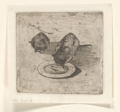 To katte, den ene drikker af en tallerken To pussies (original titel) af Willem de Zwart
