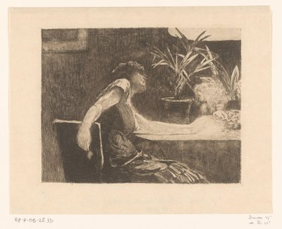 Kvinde ved et bord med blomster (original titel) af Willem de Zwart