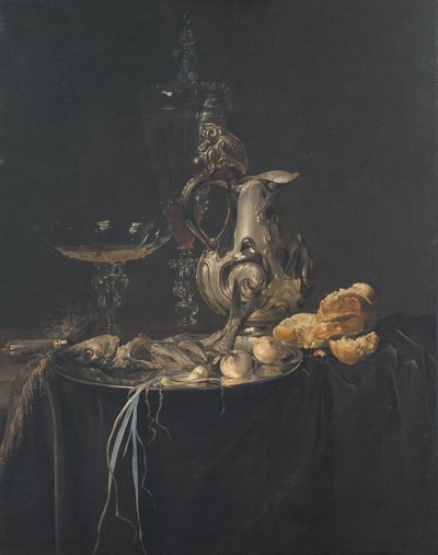 Stilleben. Morgenmadsstykke med sølvkande af Willem van Aelst