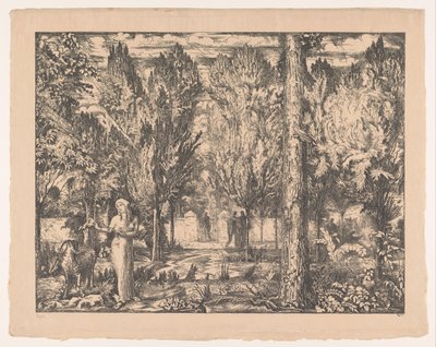 Kvinde og vædder i muret have The Park (original titel) af Willem van Konijnenburg (signed by artist)