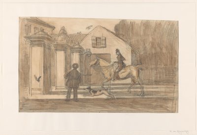 Hegnet på Scheveningse Weg i Haag; passerer en rytter med hund af Willem van Konijnenburg