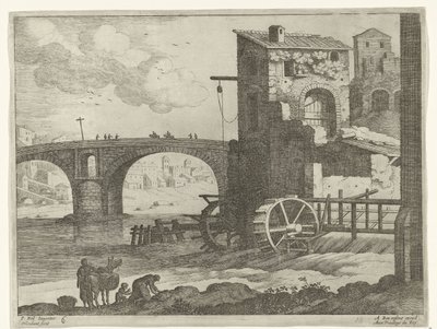 Bro og vandmølle Italienske landskaber (serietitel) af Willem van Nieulandt (II)
