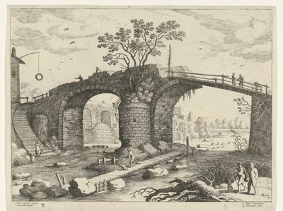 Bro over en flod Italienske landskaber (serietitel) af Willem van Nieulandt (II)