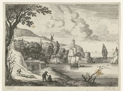 Landsby ved en bugt Italienske landskaber (serietitel) af Willem van Nieulandt (II)