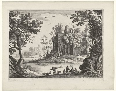Bygger på en flod Italienske landskaber (serietitel) af Willem van Nieulandt (II)