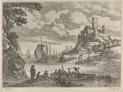 Havneudsigt med skibe af Willem van Nieulandt (II)