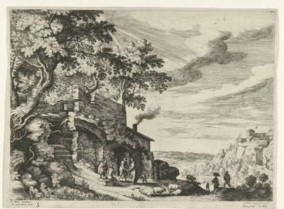 Hyrder ved en ruin Italienske landskaber (serietitel) af Willem van Nieulandt (II)