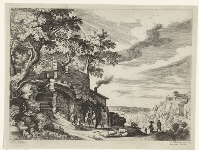 Hyrder ved en ruin Italienske landskaber (serietitel) af Willem van Nieulandt (II)