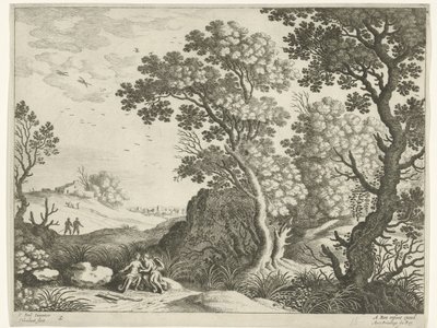 Landskab med Diana og en nymfe Italienske landskaber (serietitel) af Willem van Nieulandt (II)