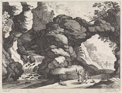Landskab med Hagar og Ismael Italienske landskaber (serietitel) af Willem van Nieulandt (II)