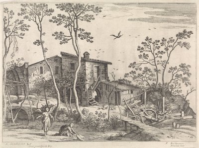 Landskab med Tobias og englen Italienske landskaber (serietitel) af Willem van Nieulandt (II)