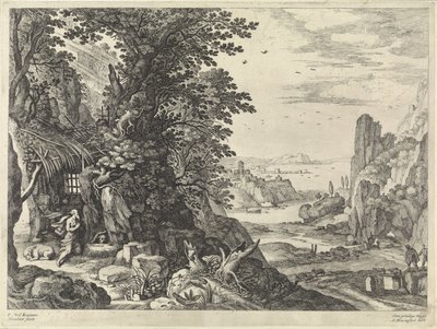 Landskab med Sankt Jerome af Willem van Nieulandt (II)